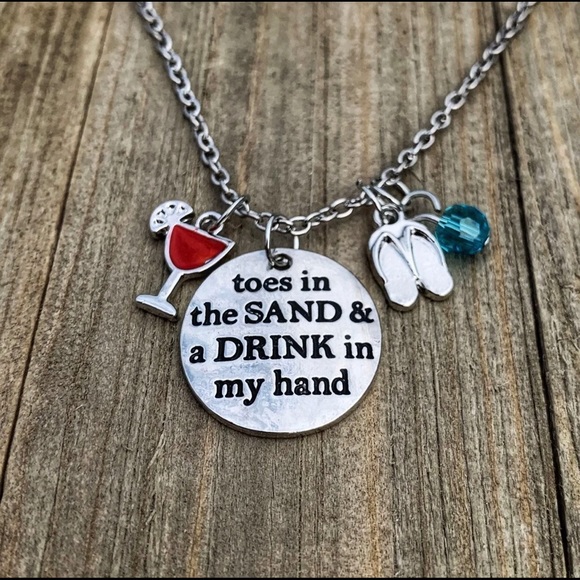 Silver Necklace W/ Flip Flops & Drink Charms - Picture 2 of 3